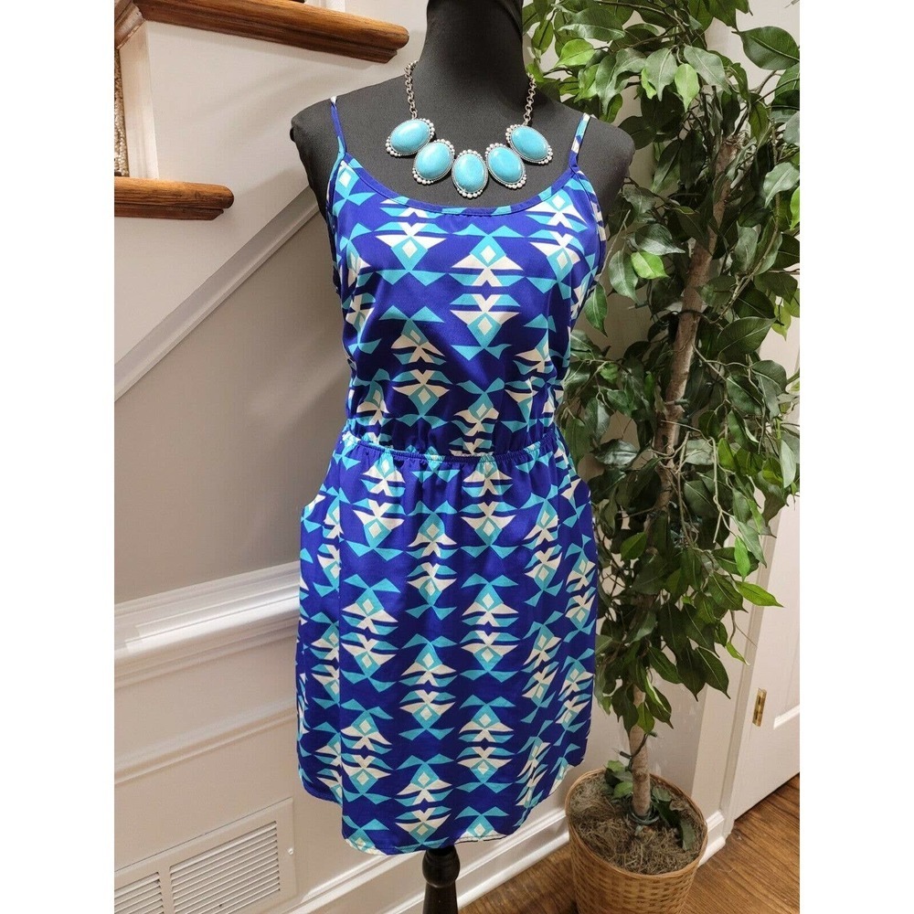 Ellie Women's Blue 100% Polyester Sleeveless Pullover Strappy Dress Size Medium